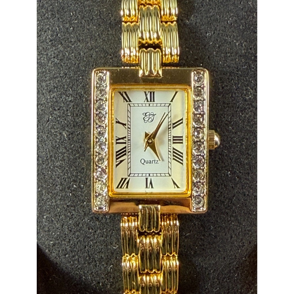 Elizabeth Taylor Womens Gold Tone Crystal Tank Watch Formal Dress Quartz